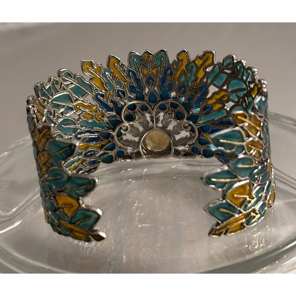 Plique a Jour Enamel/Turquoise/Citrine/Sterling CUFF/BRACELET Signed NH - Picture 3 of 5